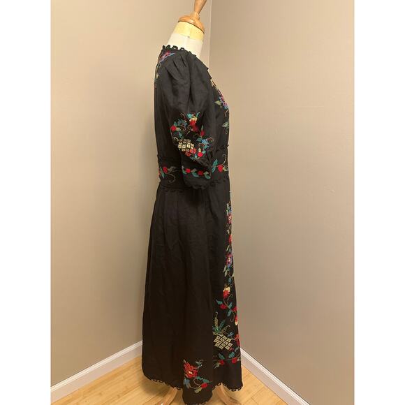 NWT FARM Rio Black Cross Stitch V Neck Dress Sz Large - Picture 4 of 8